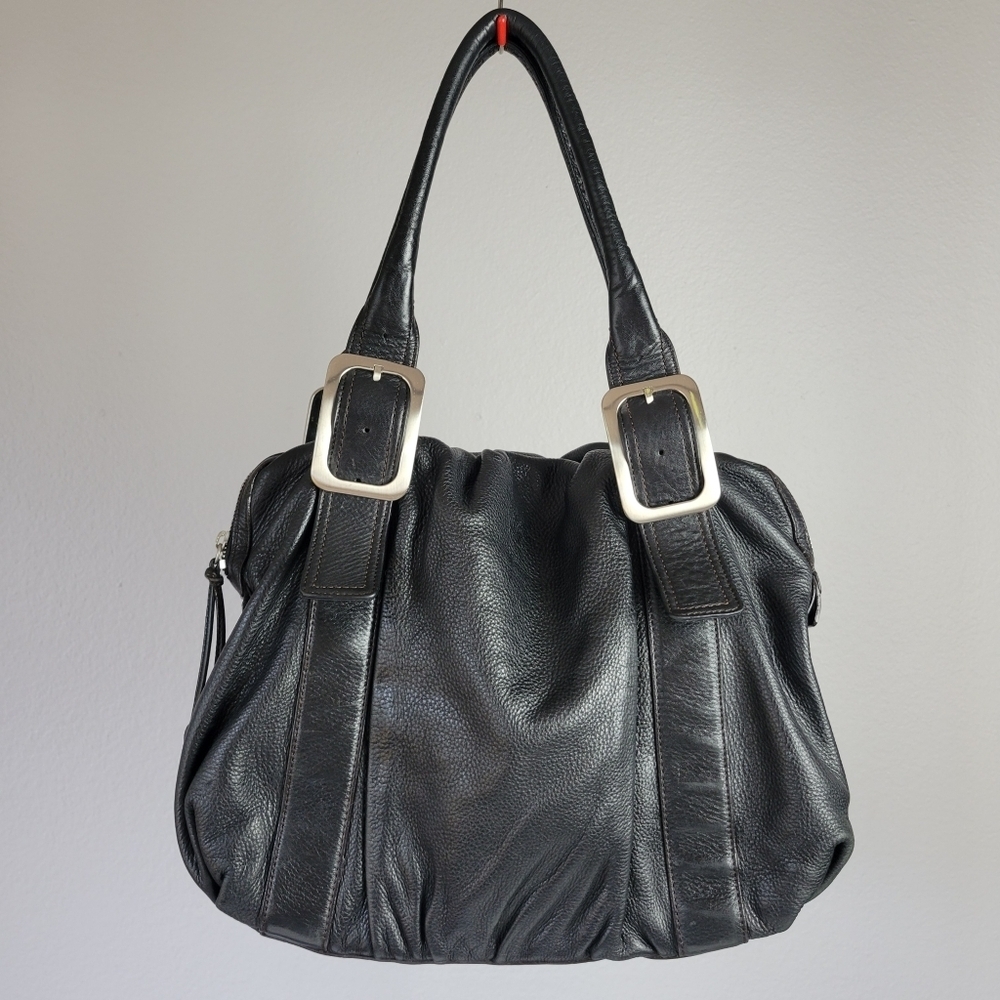 COLE HAAN // ltd ed black buttery leather gold buckle 3 main compartments Bag